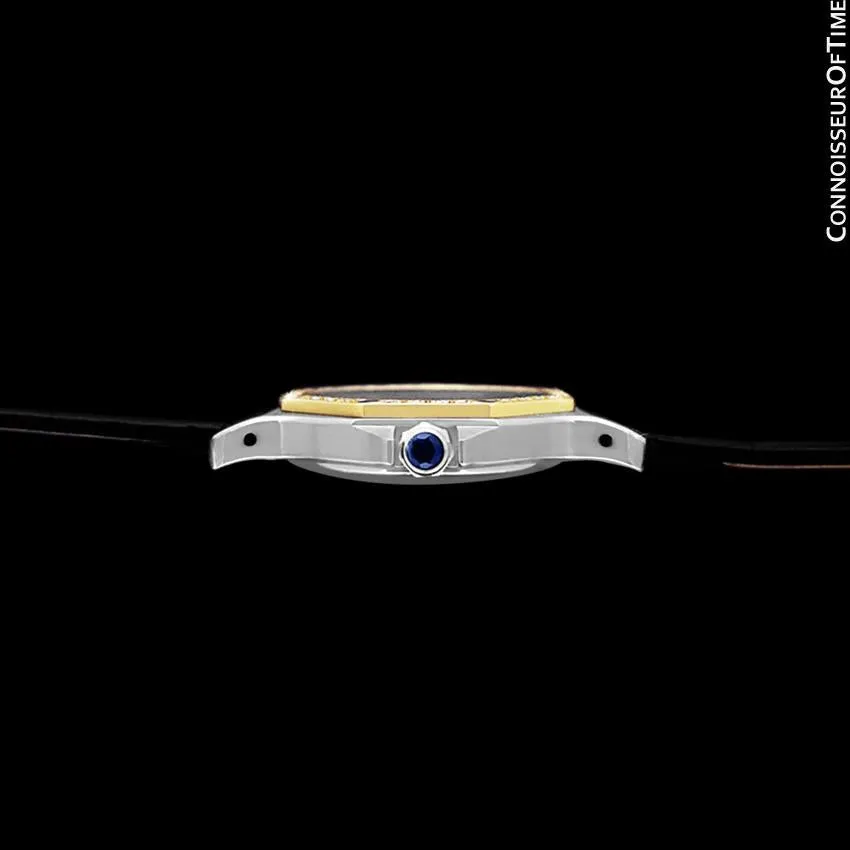 Cartier Santos Octagon Mens Midsize Quartz Watch - Stainless Steel, 18K Gold & Diamonds