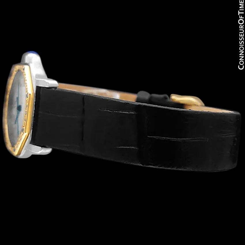 Cartier Santos Octagon Mens Midsize Quartz Watch - Stainless Steel, 18K Gold & Diamonds