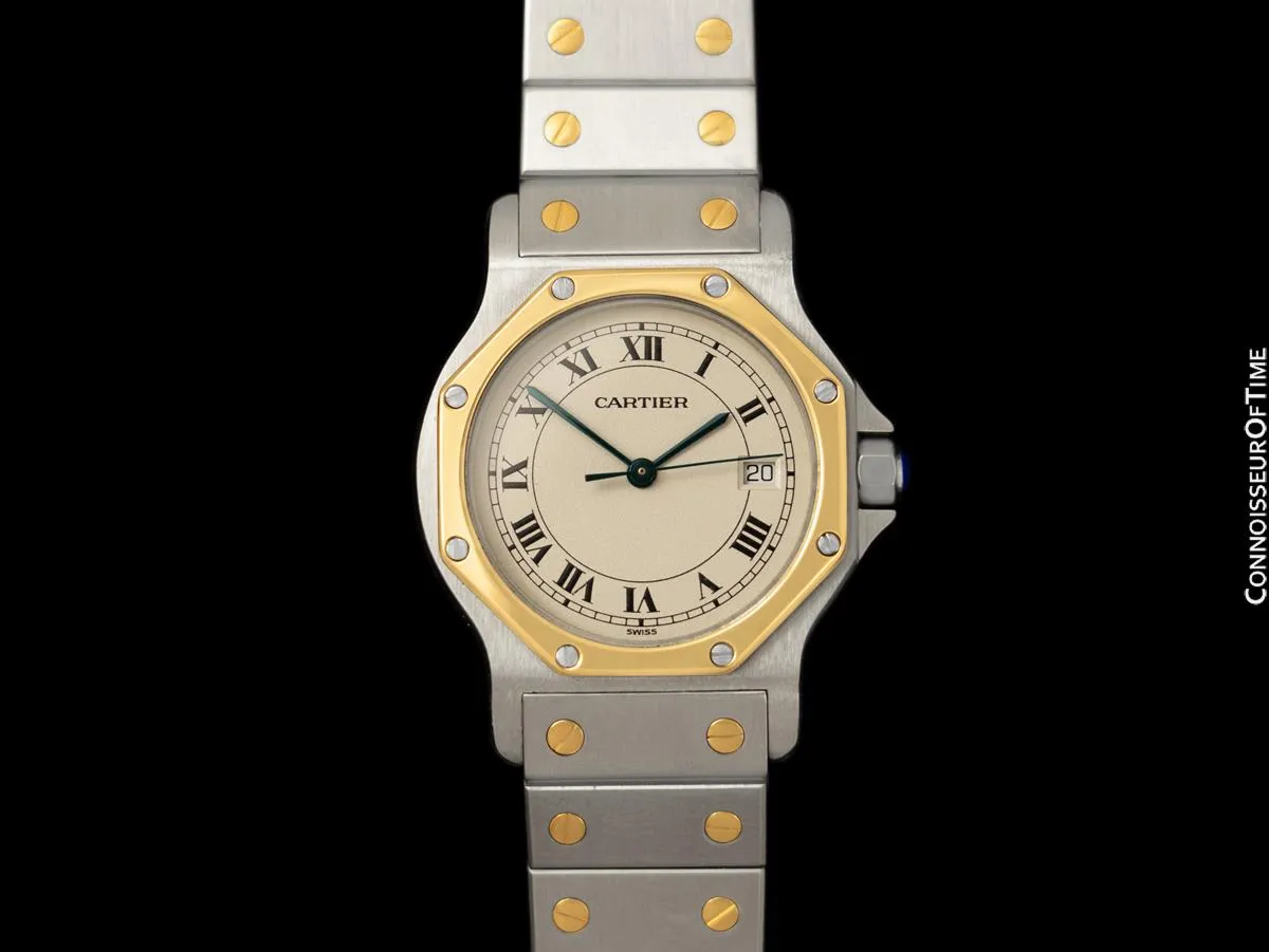 Cartier Santos Octagon Mens (Midsize) Quartz Watch - Stainless Steel & 18K Gold
