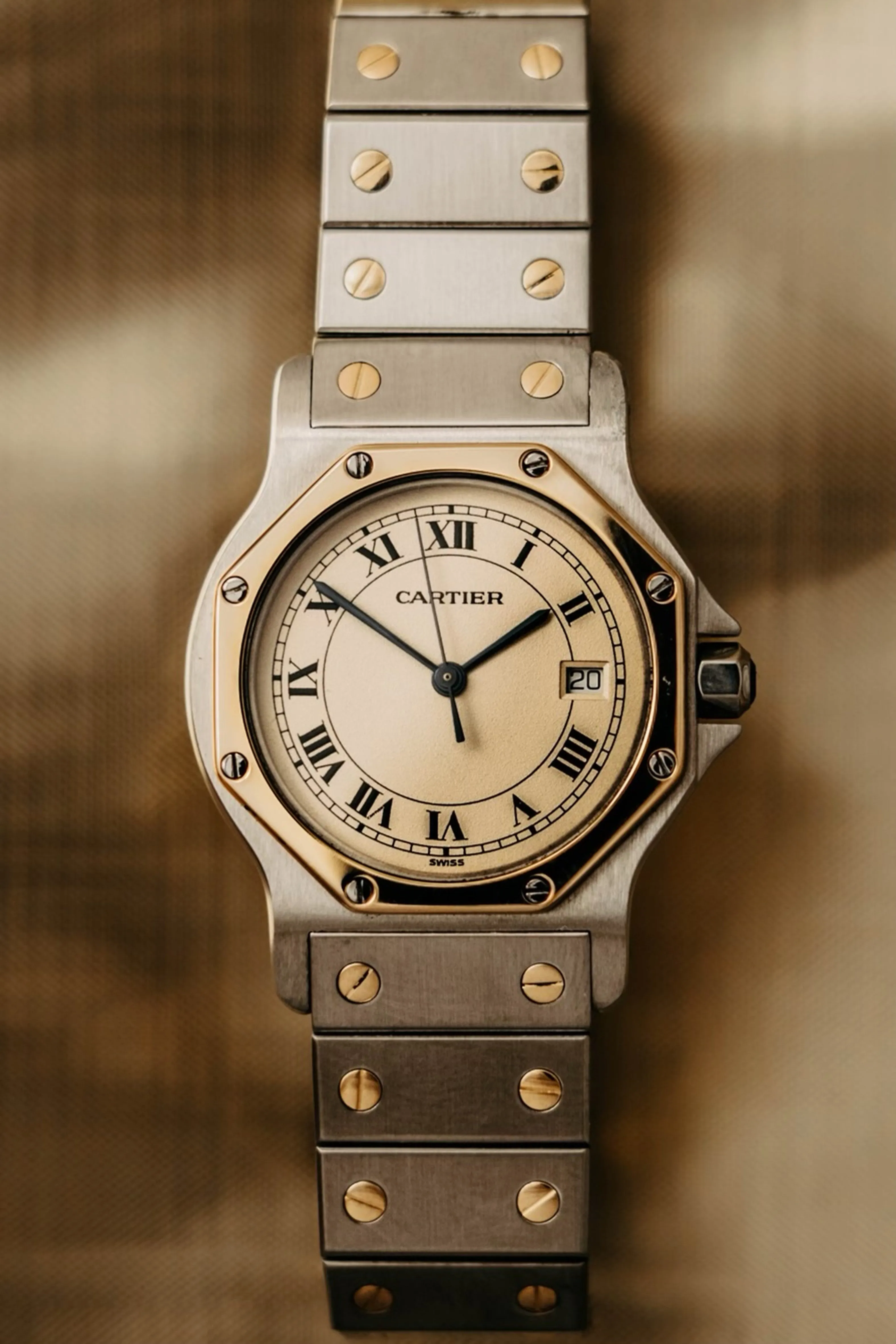 Cartier Santos Octagon Mens (Midsize) Quartz Watch - Stainless Steel & 18K Gold