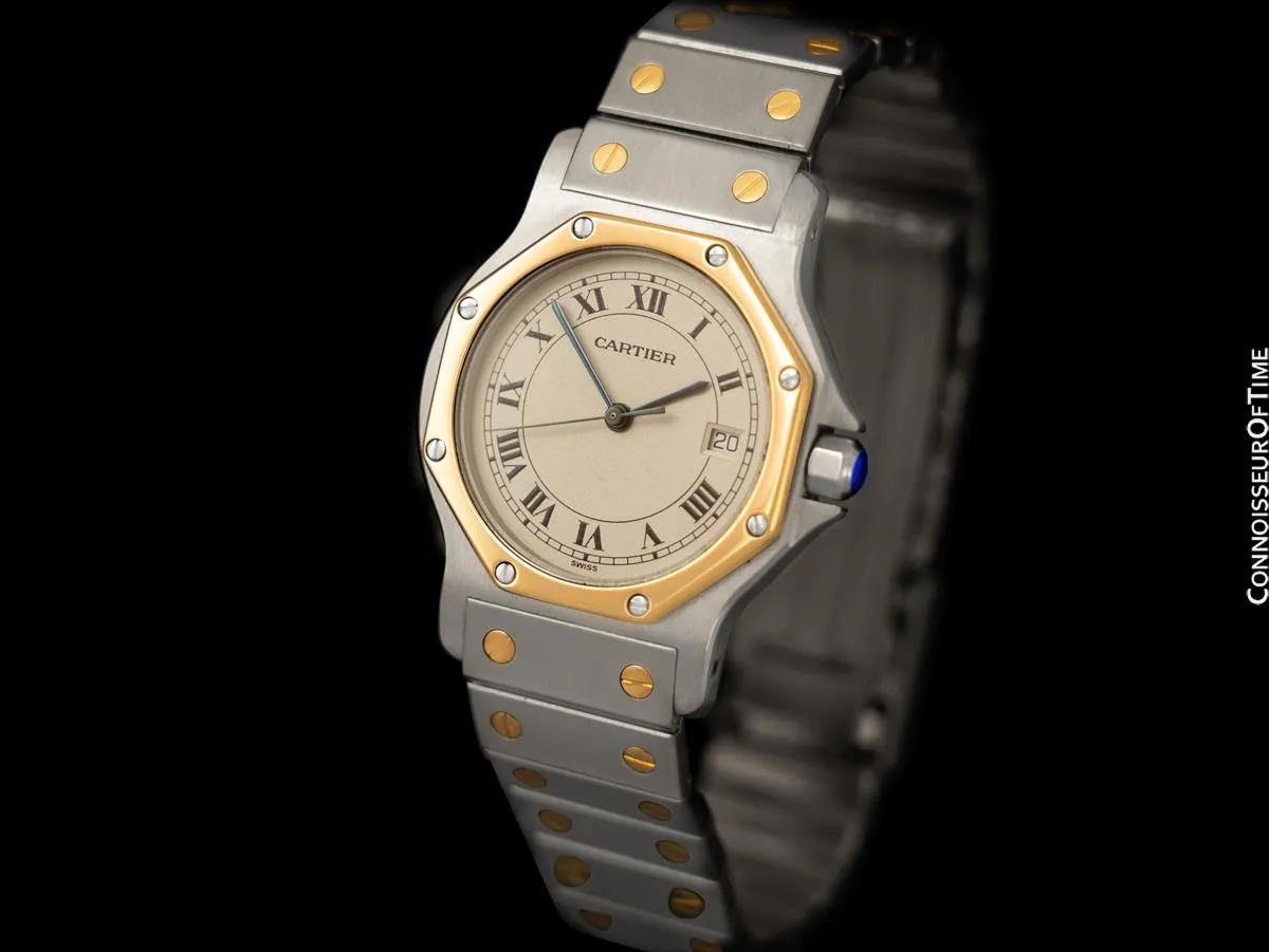 Cartier Santos Octagon Mens (Midsize) Quartz Watch - Stainless Steel & 18K Gold