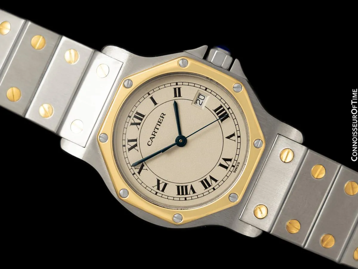 Cartier Santos Octagon Mens (Midsize) Quartz Watch - Stainless Steel & 18K Gold