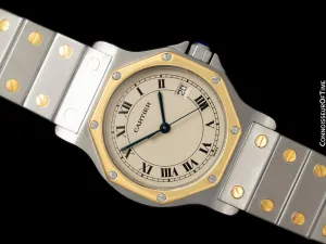 Cartier Santos Octagon Mens (Midsize) Quartz Watch - Stainless Steel & 18K Gold