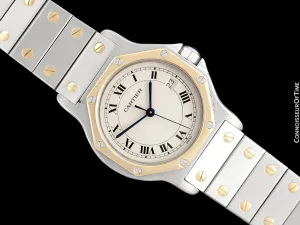 Cartier Santos Octagon Mens (Midsize) Quartz Watch - Stainless Steel & 18K Gold