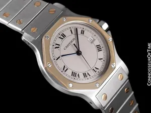 Cartier Santos Octagon Mens (Midsize) Quartz Watch - Stainless Steel & 18K Gold