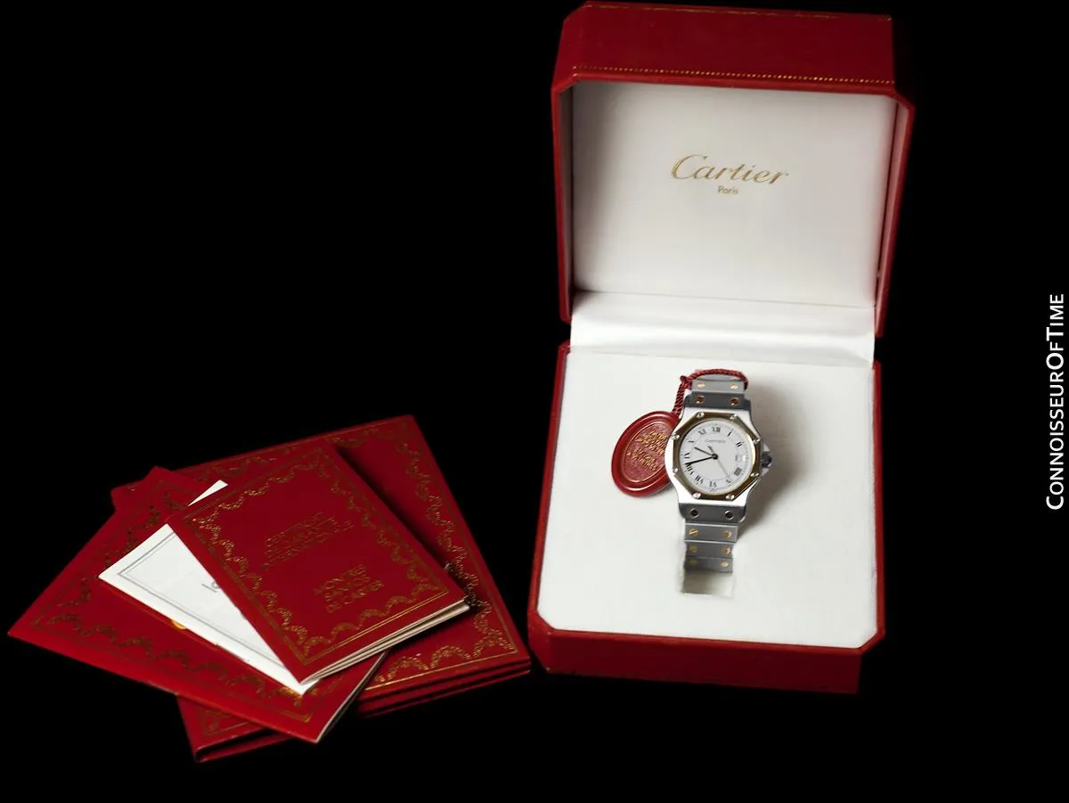Cartier Santos Octagon Mens (Midsize) Quartz Watch - Stainless Steel and 18K Gold
