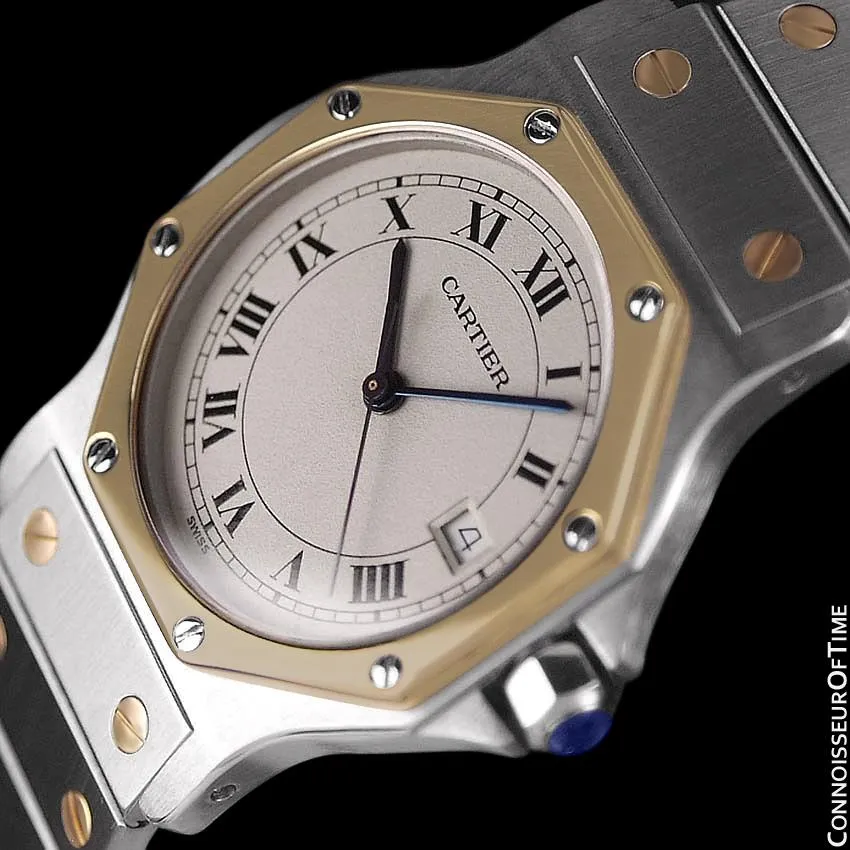 Cartier Santos Octagon Mens (Midsize) Quartz Watch - Stainless Steel and 18K Gold