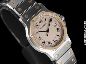 Cartier Santos Octagon Mens Midsize Unisex Quartz Watch - Stainless Steel & 18K Gold