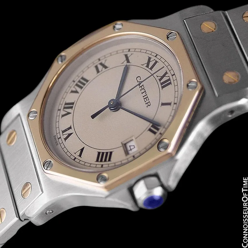 Cartier Santos Octagon Mens Midsize Unisex Quartz Watch - Stainless Steel & 18K Gold