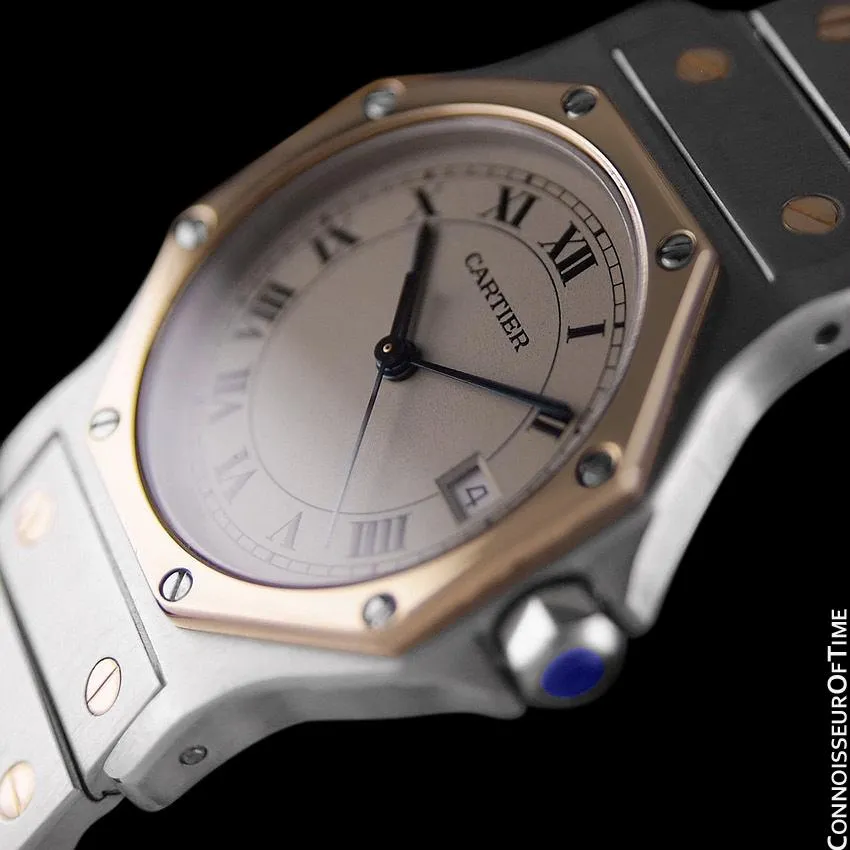 Cartier Santos Octagon Mens Midsize Unisex Quartz Watch - Stainless Steel & 18K Gold