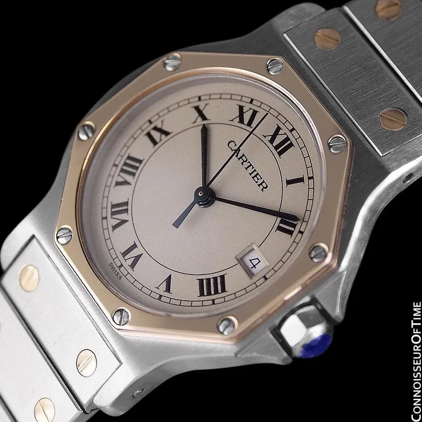 Cartier Santos Octagon Mens Midsize Unisex Quartz Watch - Stainless Steel & 18K Gold