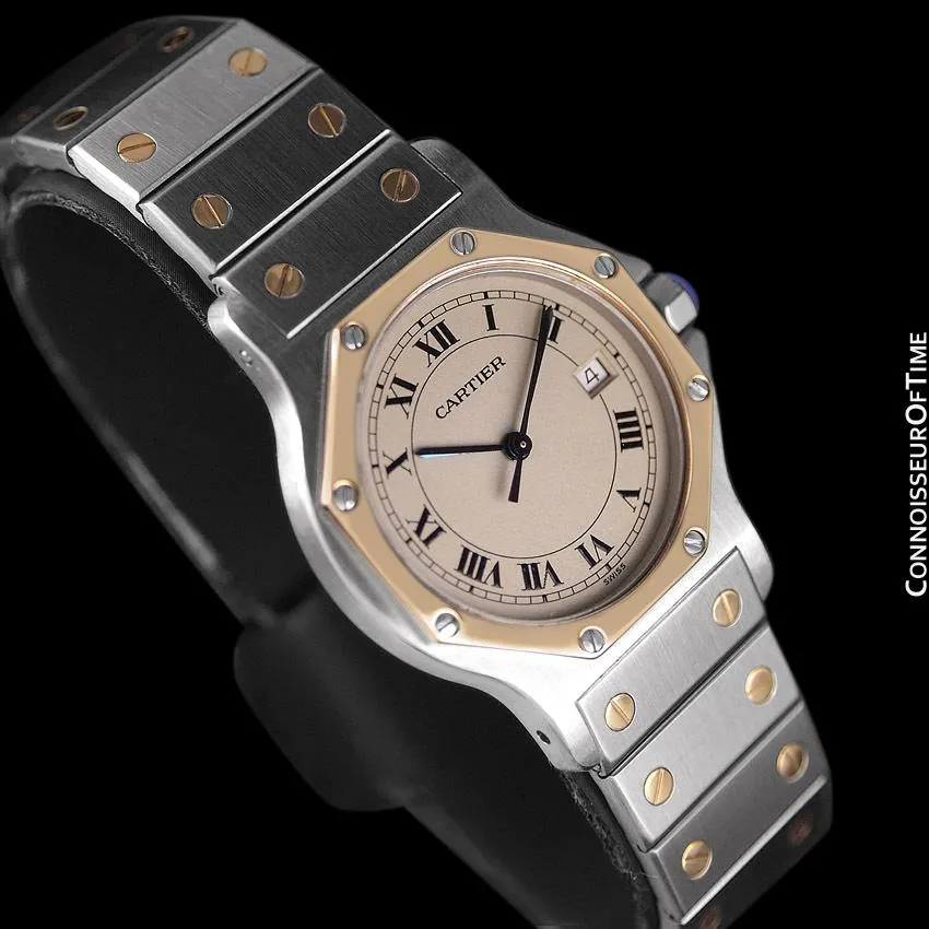 Cartier Santos Octagon Mens Midsize Unisex Quartz Watch - Stainless Steel & 18K Gold