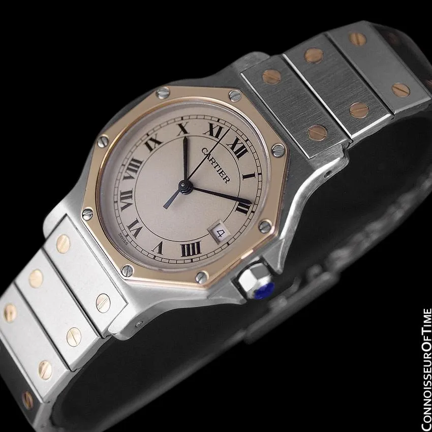 Cartier Santos Octagon Mens Midsize Unisex Quartz Watch - Stainless Steel & 18K Gold
