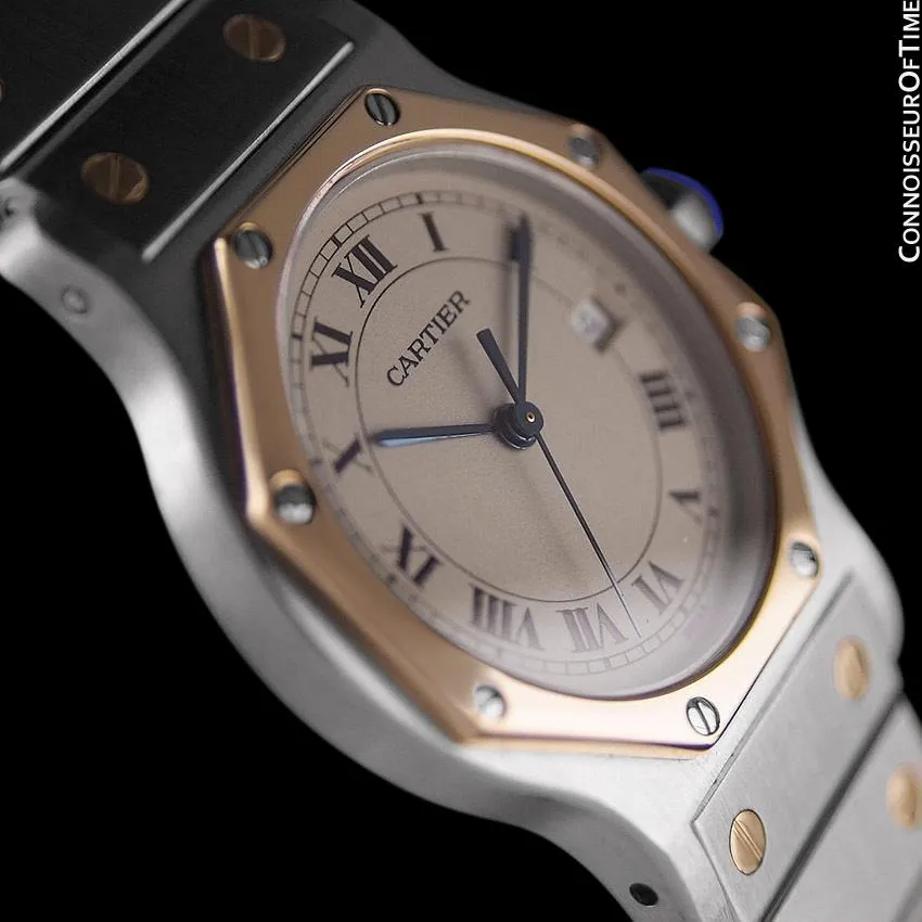 Cartier Santos Octagon Mens Midsize Unisex Quartz Watch - Stainless Steel & 18K Gold