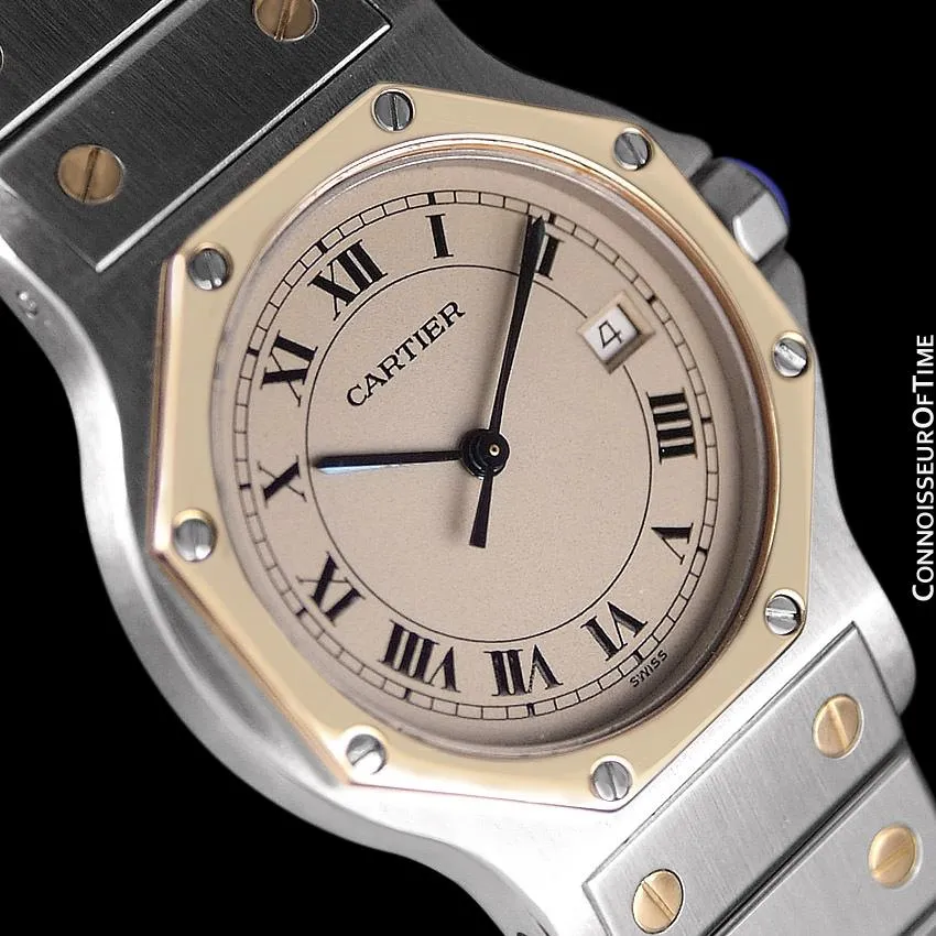 Cartier Santos Octagon Mens Midsize Unisex Quartz Watch - Stainless Steel & 18K Gold