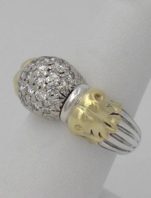 CAVIAR 18K TWO TONE YELLOW GOLD 925 STERLING SILVER 3/4ct DIAMOND DOME BALL RING