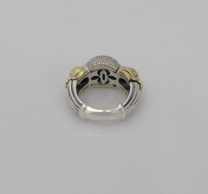 CAVIAR 18K TWO TONE YELLOW GOLD 925 STERLING SILVER 3/4ct DIAMOND DOME BALL RING