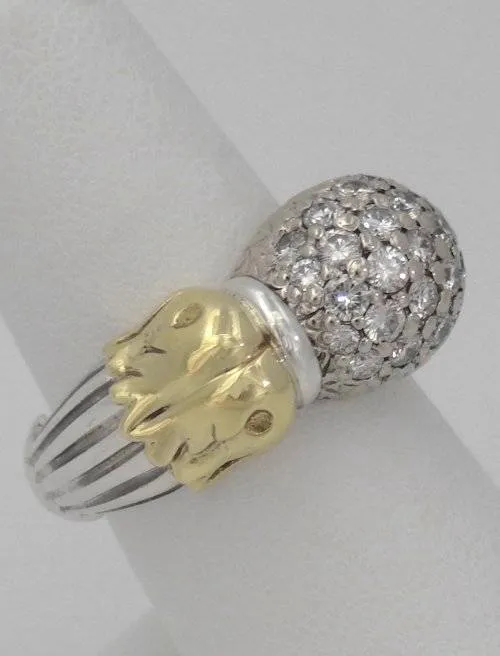 CAVIAR 18K TWO TONE YELLOW GOLD 925 STERLING SILVER 3/4ct DIAMOND DOME BALL RING