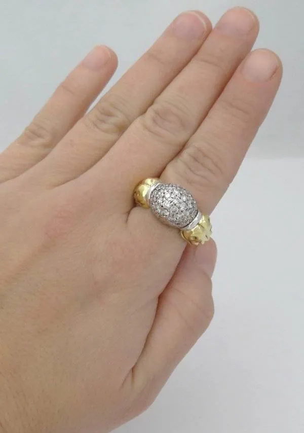 CAVIAR 18K TWO TONE YELLOW GOLD 925 STERLING SILVER 3/4ct DIAMOND DOME BALL RING