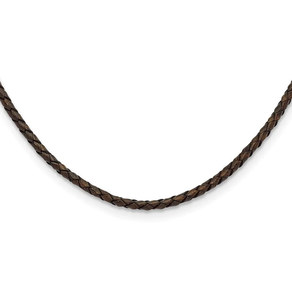 Chisel 4mm Genuine Leather Hexagon Weave 18 inch Necklace