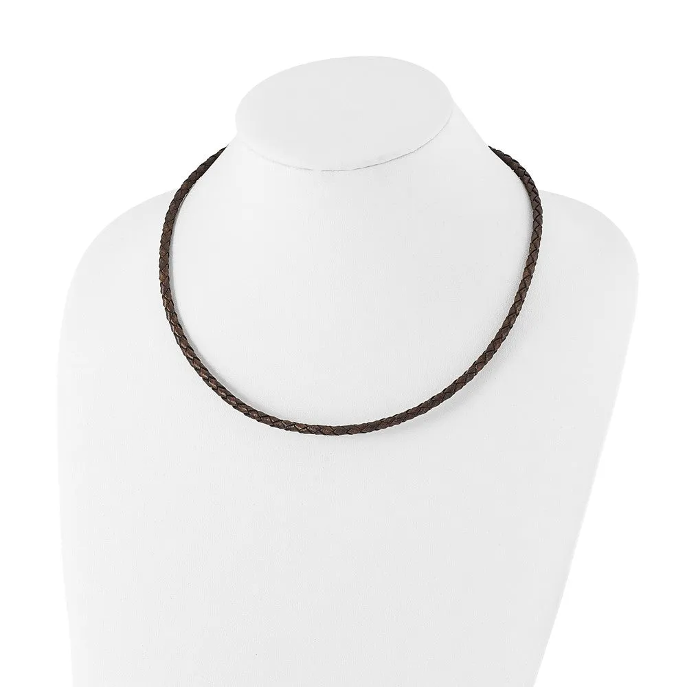 Chisel 4mm Genuine Leather Hexagon Weave 18 inch Necklace