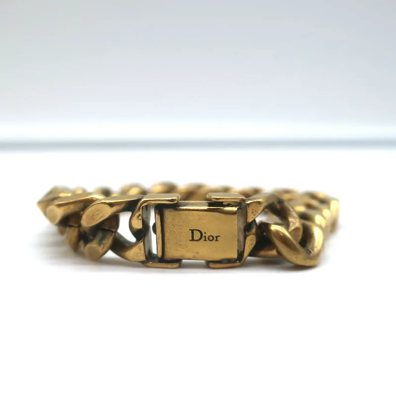 Christian Dior Curb Chain Link Bracelet Aged Gold
