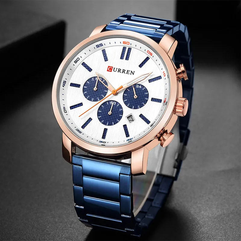 Curren Watch Fashion Mens Watches Blue Gold Military Army Stainless Steel Quartz Mens Watches Top Brand Luxury Men Watch Luxury