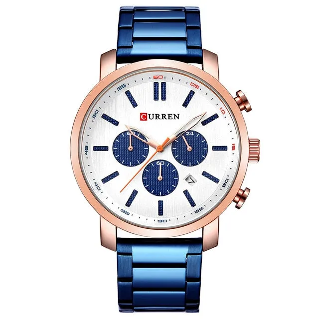 Curren Watch Fashion Mens Watches Blue Gold Military Army Stainless Steel Quartz Mens Watches Top Brand Luxury Men Watch Luxury