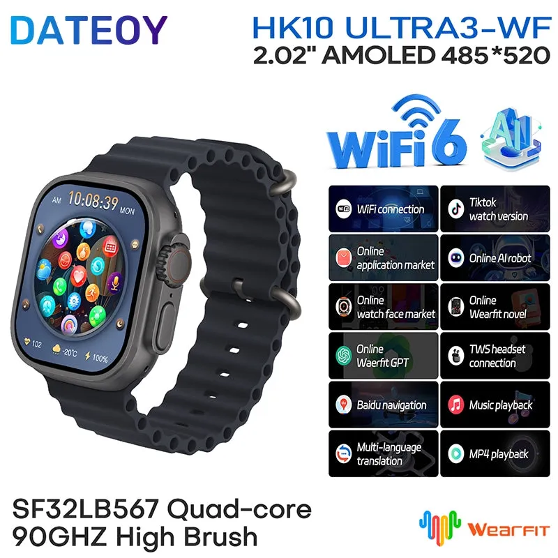 DATEOY HK10 ULTRA 3 WF WiFi Version GEN 2 Smartwatch – TikTok App, Chatgpt, 2.02" AMOLED Display, 2GB ROM, Local/Online Music, Onlie Video, TWS Connection, AI Features