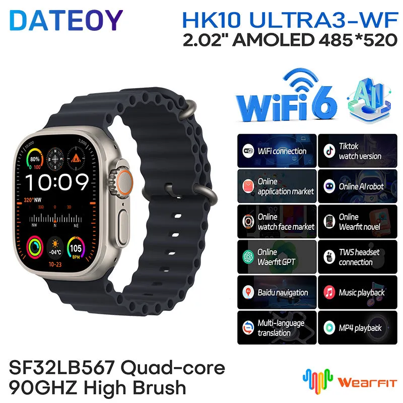 DATEOY HK10 ULTRA 3 WF WiFi Version GEN 2 Smartwatch – TikTok App, Chatgpt, 2.02" AMOLED Display, 2GB ROM, Local/Online Music, Onlie Video, TWS Connection, AI Features