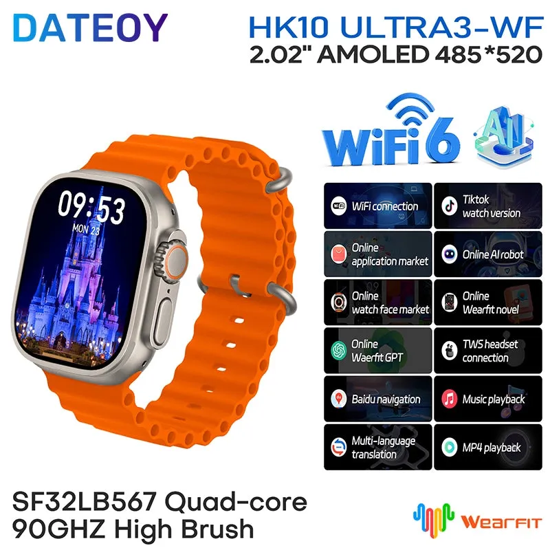 DATEOY HK10 ULTRA 3 WF WiFi Version GEN 2 Smartwatch – TikTok App, Chatgpt, 2.02" AMOLED Display, 2GB ROM, Local/Online Music, Onlie Video, TWS Connection, AI Features