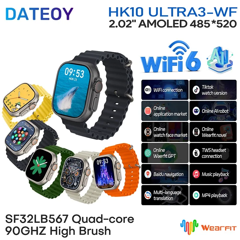 DATEOY HK10 ULTRA 3 WF WiFi Version GEN 2 Smartwatch – TikTok App, Chatgpt, 2.02" AMOLED Display, 2GB ROM, Local/Online Music, Onlie Video, TWS Connection, AI Features
