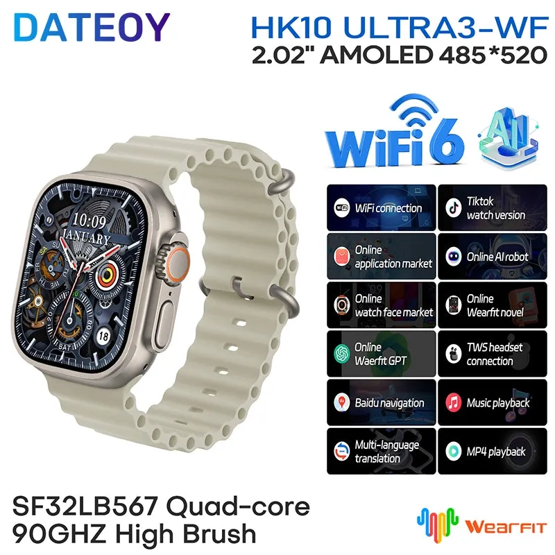 DATEOY HK10 ULTRA 3 WF WiFi Version GEN 2 Smartwatch – TikTok App, Chatgpt, 2.02" AMOLED Display, 2GB ROM, Local/Online Music, Onlie Video, TWS Connection, AI Features