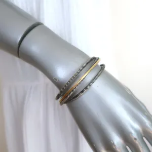 David Yurman Crossover Three Row Cuff Bracelet Sterling Silver & 18k Gold