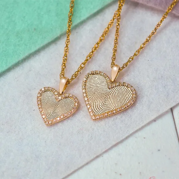 Diamond Frame Heart Fingerprint Necklace Jewelry