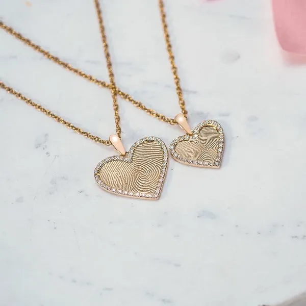 Diamond Frame Heart Fingerprint Necklace Jewelry