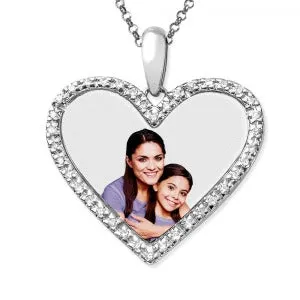 Diamond Frame Heart Photo Necklace Jewelry