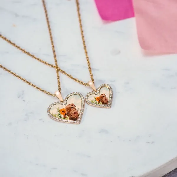 Diamond Frame Heart Photo Necklace Jewelry