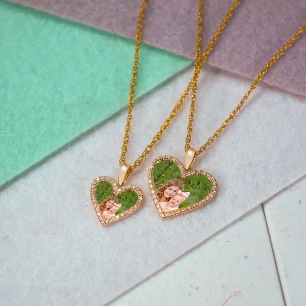 Diamond Frame Heart Photo Necklace Jewelry