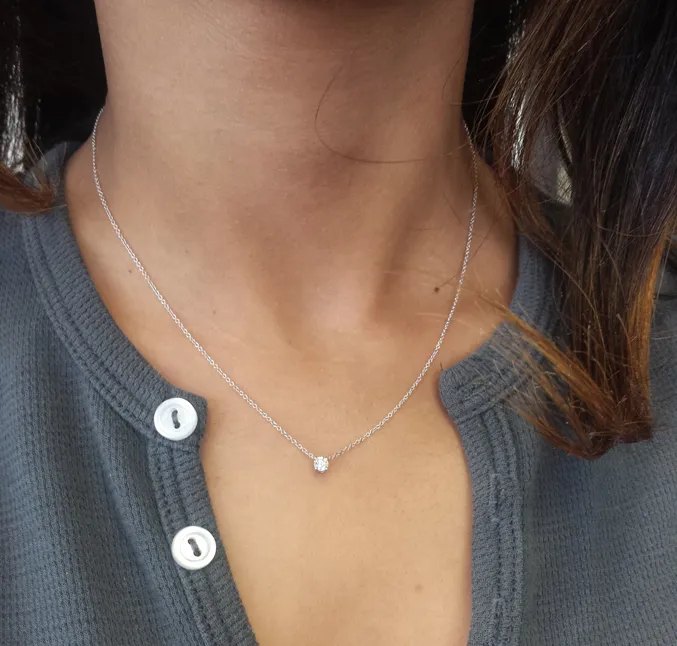 Diamond Pendant Necklace Solitaire Floating 0.50 CTW Round Cut 14k White Gold
