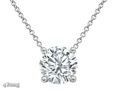Diamond Pendant Necklace Solitaire Natural 1 CTW Round Cut Solid 14k White Gold