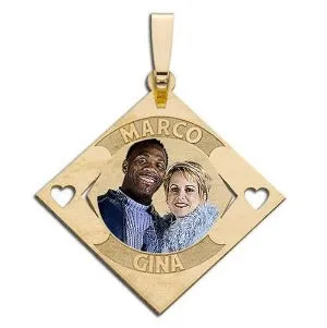Diamond Shape Pendant w/ 2 Names Photo Jewelry