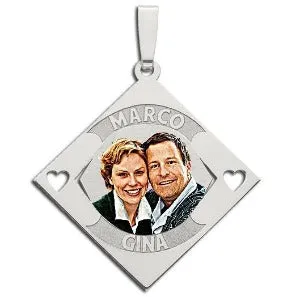 Diamond Shape Pendant w/ 2 Names Photo Jewelry