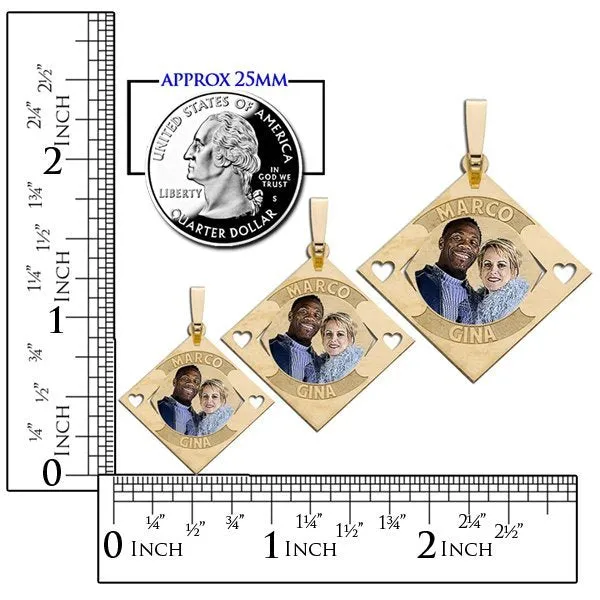 Diamond Shape Pendant w/ 2 Names Photo Jewelry