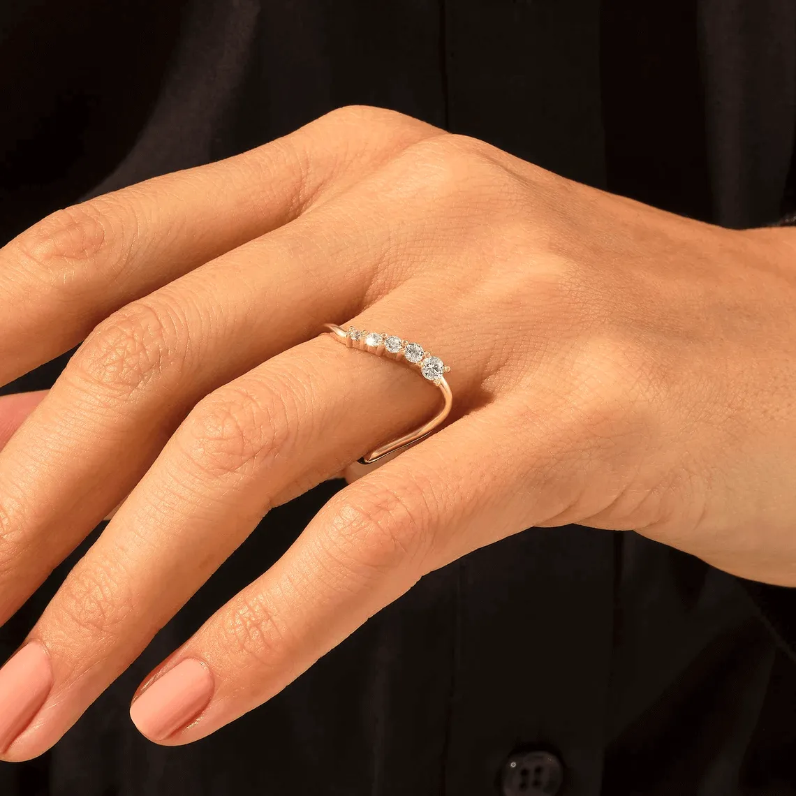 Diamond Wave Stacking Ring in Gold