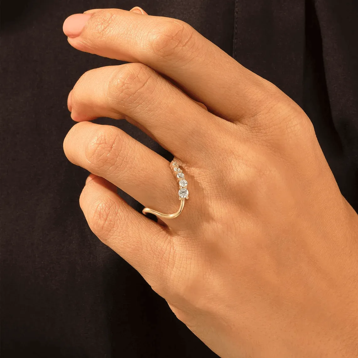 Diamond Wave Stacking Ring in Gold