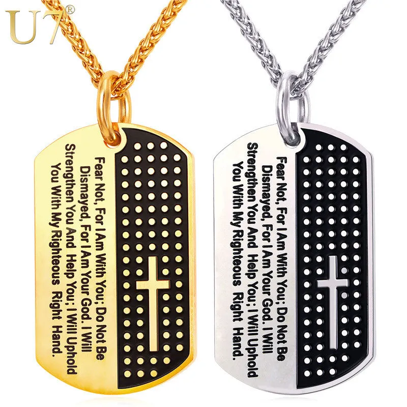 Dog Tag Bible Verse Cross Necklace