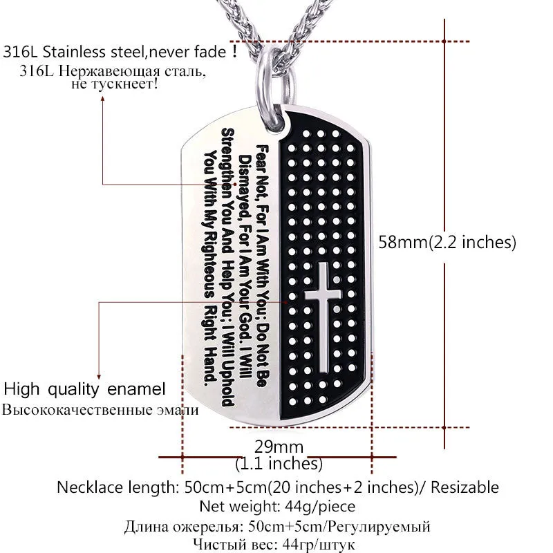 Dog Tag Bible Verse Cross Necklace