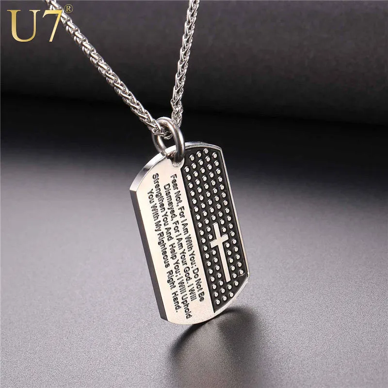 Dog Tag Bible Verse Cross Necklace