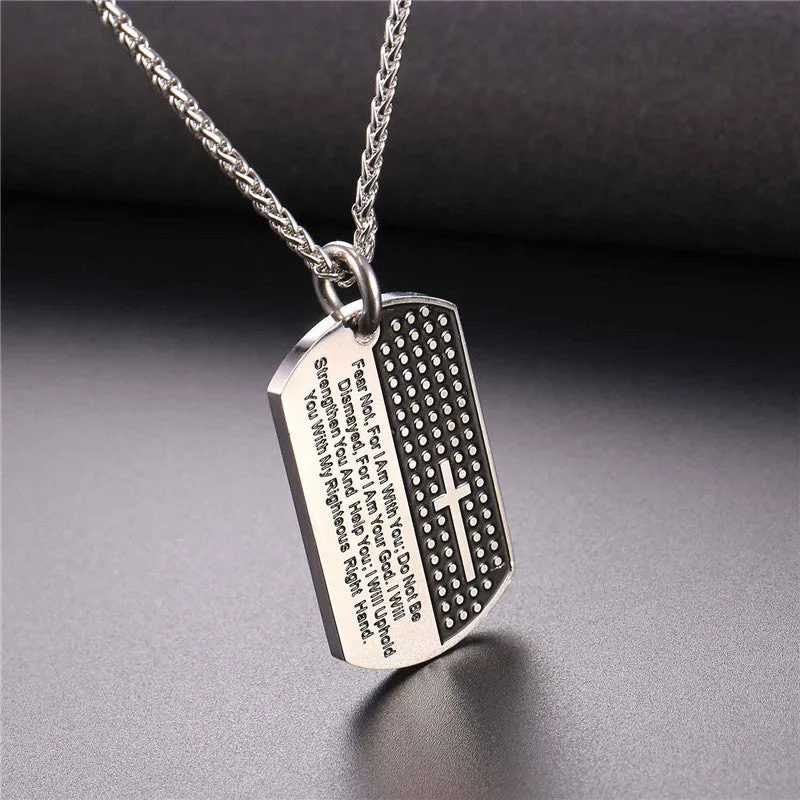 Dog Tag Bible Verse Cross Necklace